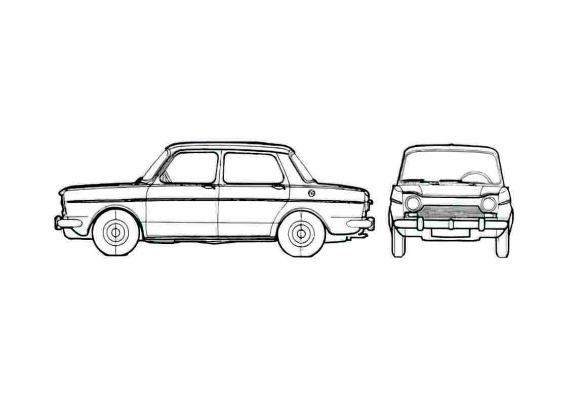 Blueprint Simca 1000 Sedan 1968 A4 Photo Print
