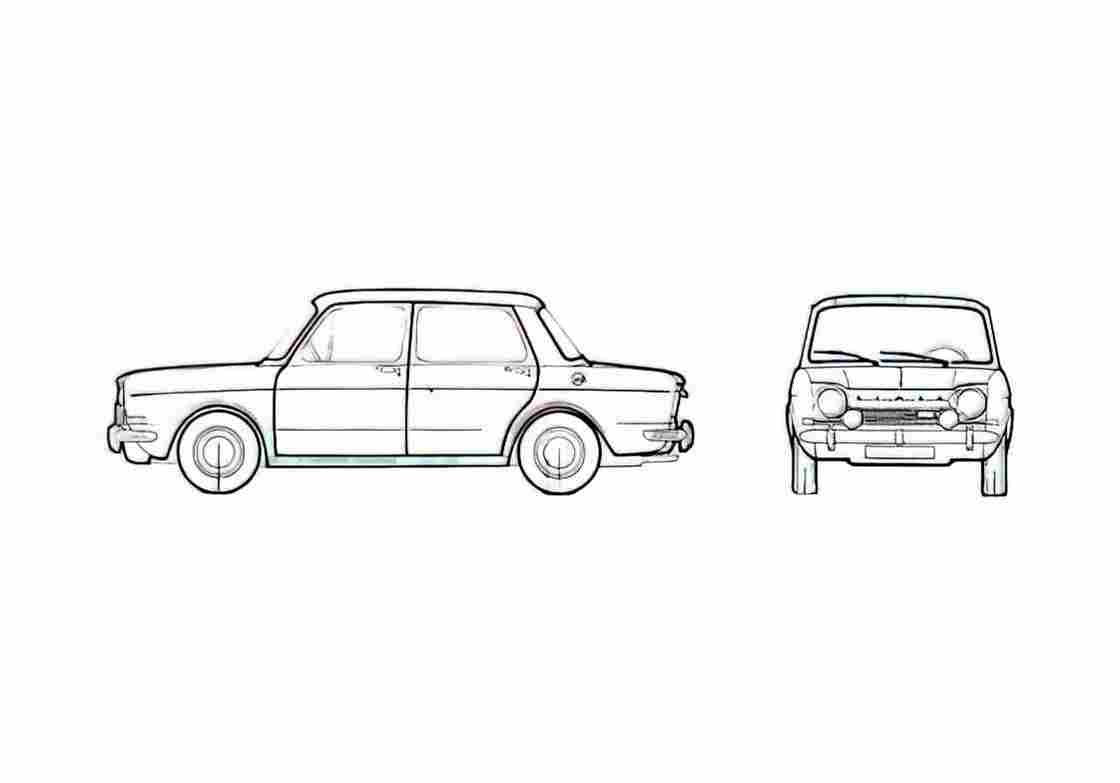 Blueprint Simca 1000 Special Sedan 1970 A4 Photo Print