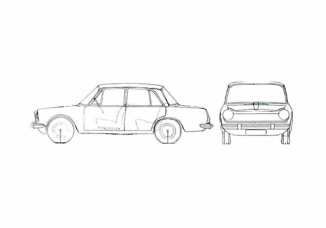 Blueprint Simca 1300 Sedan 1965 A4 Photo Print