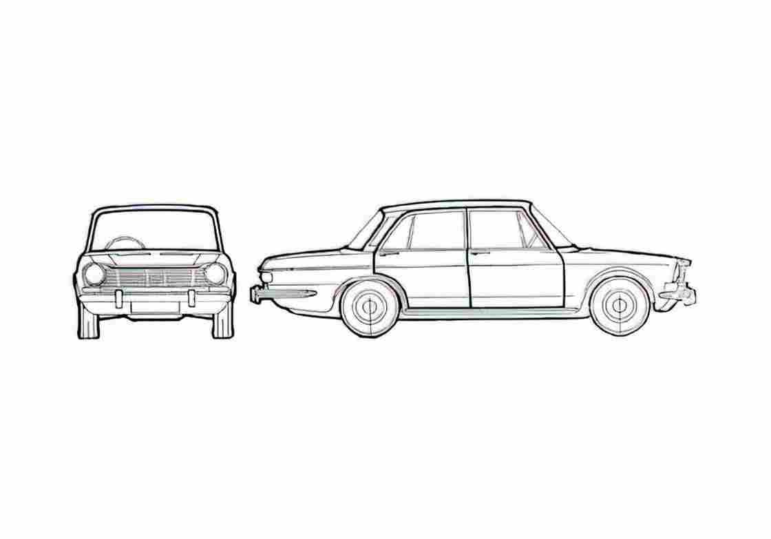 Blueprint Simca 1301 Sedan 1970 A4 Photo Print