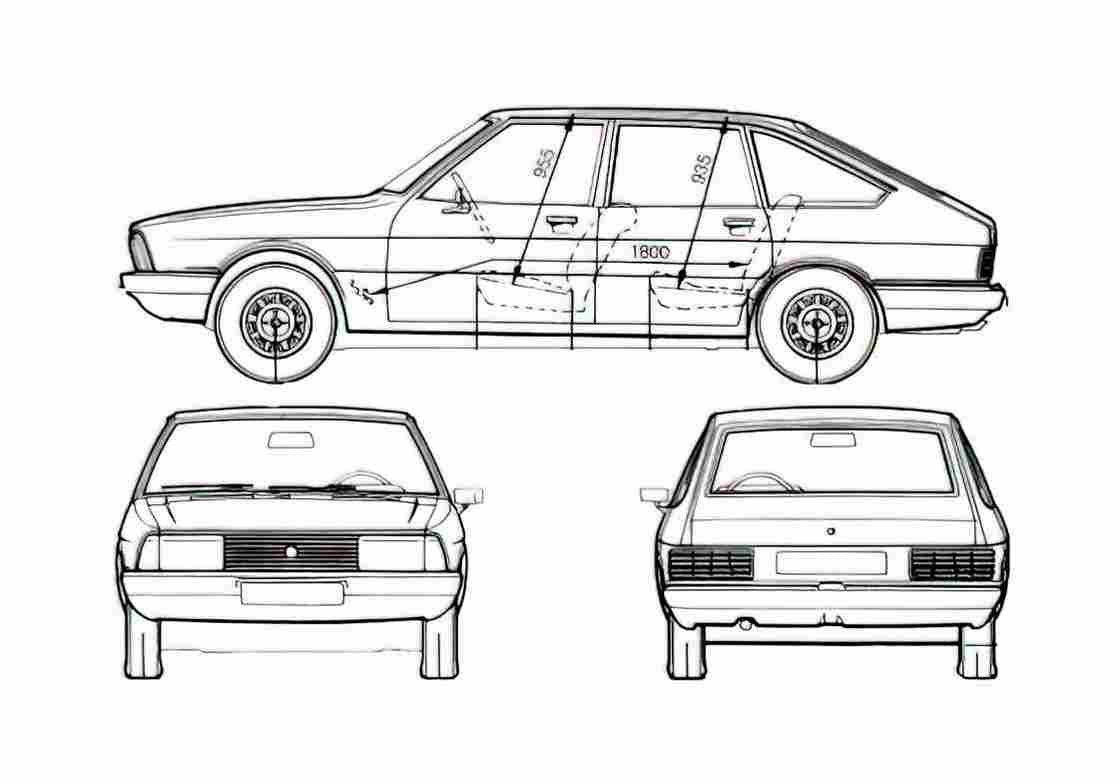 Blueprint Simca 1307 Hatchback 1977 A4 Photo Print