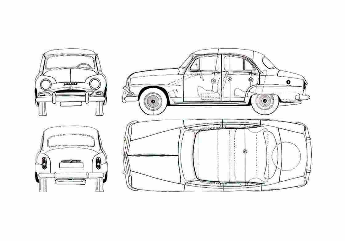 Blueprint Simca 9 Aronde 1300 Sedan 1956 A4 Photo Print