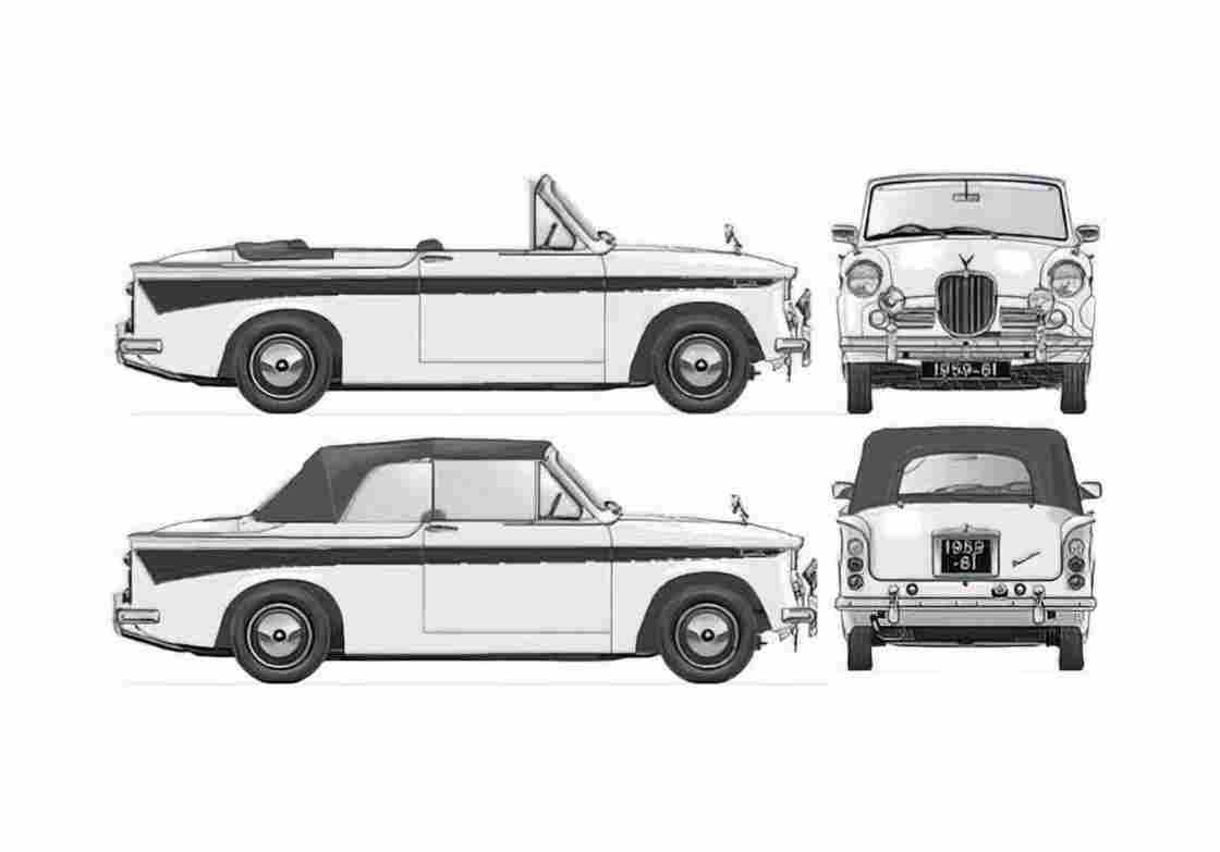 Blueprint Singer Gazelle IIIA Convertible Cabriolet 1959 A4 Photo Print