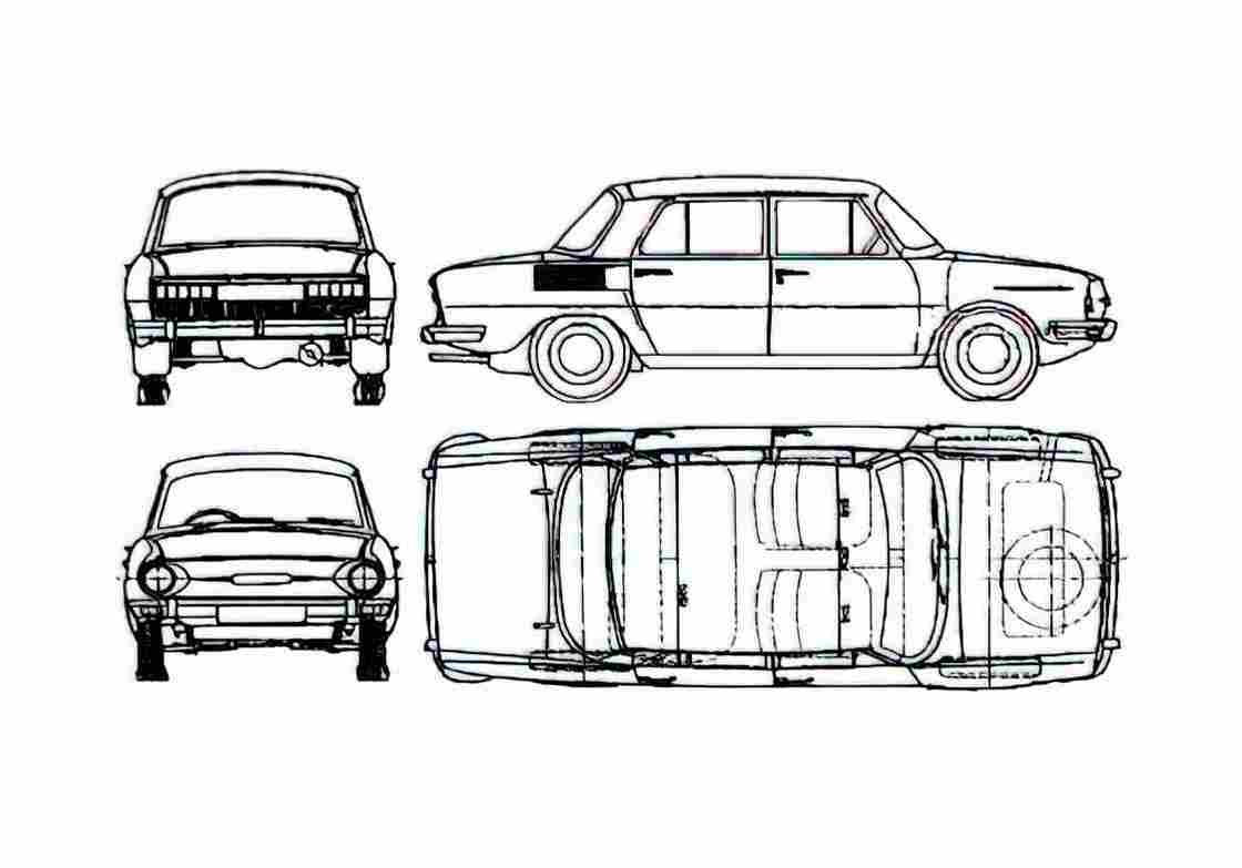 Blueprint Skoda 100 Sedan 1969 A4 Photo Print