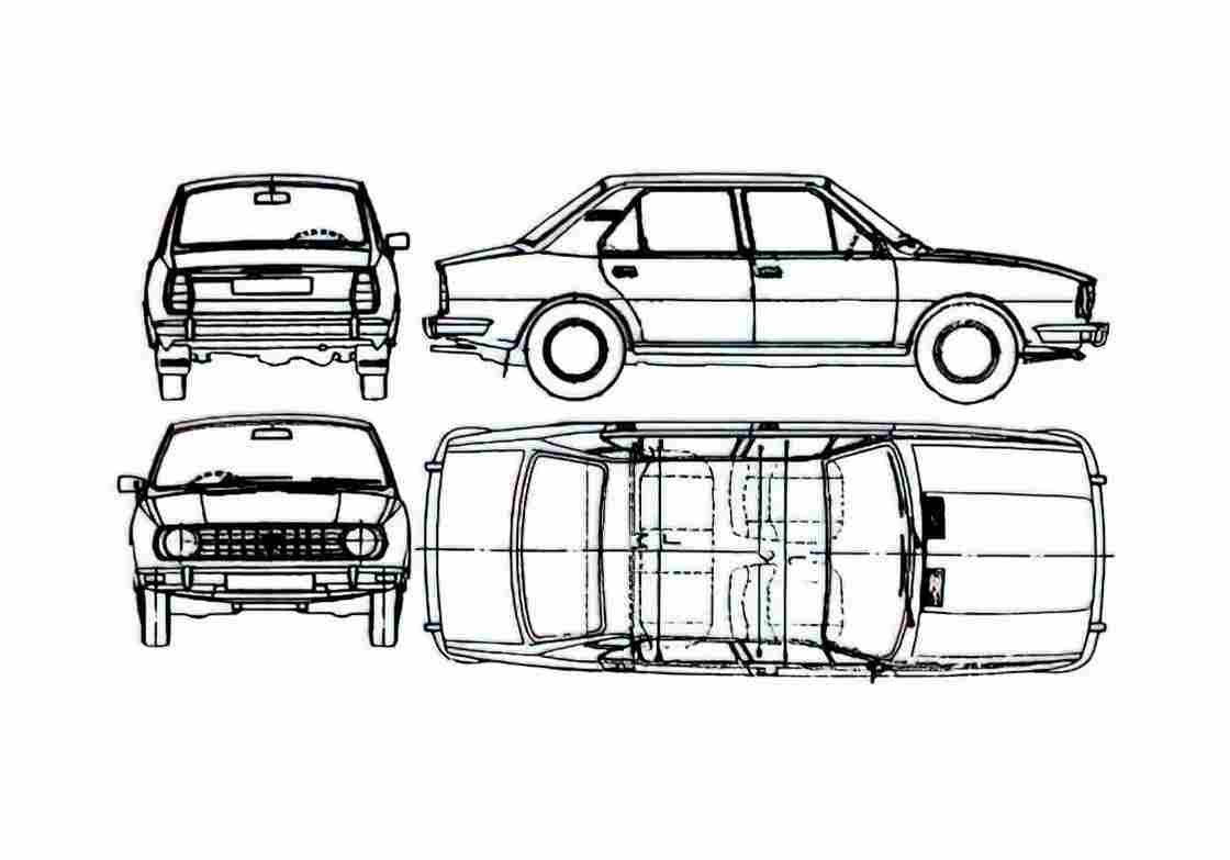 Blueprint Skoda 105 Sedan 1976 A4 Photo Print