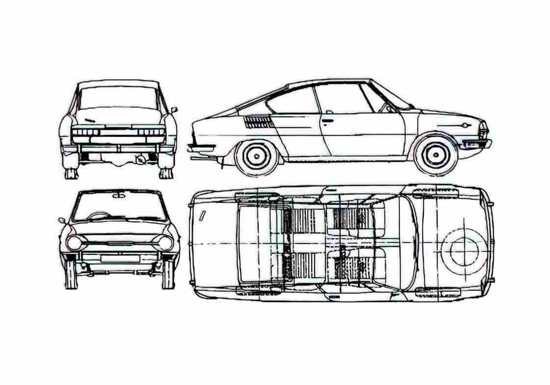 Blueprint Skoda 110R Coupe 1970 A4 Photo Print