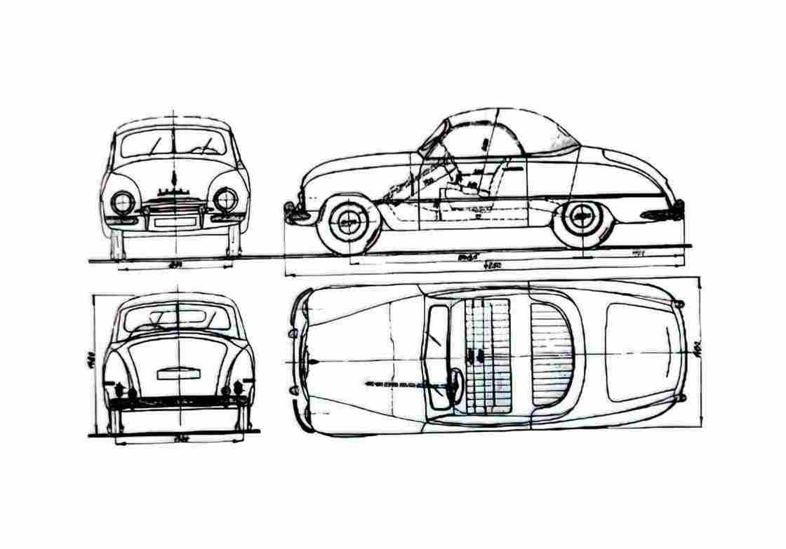 Blueprint Skoda 1200 Cabriolet 1956 A4 Photo Print