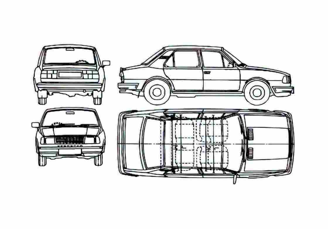 Blueprint Skoda 120L Estelle Sedan 1976 A4 Photo Print