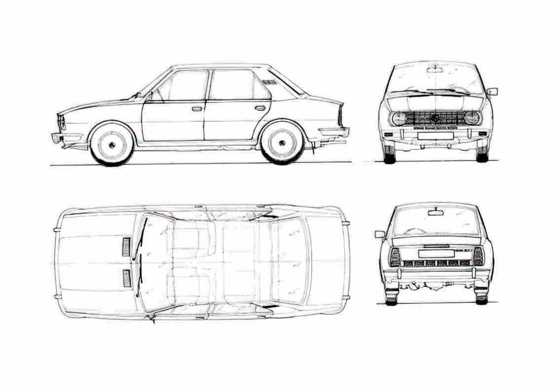 Blueprint Skoda 120L Sedan 1976 A4 Photo Print