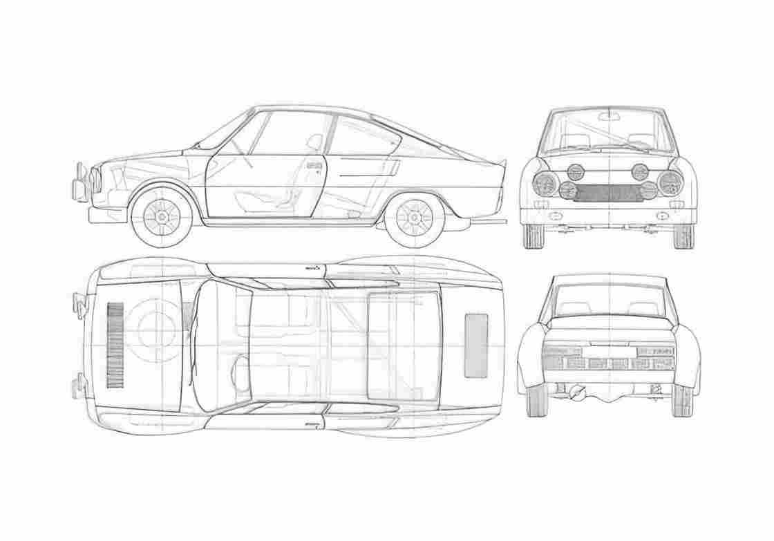 Blueprint Skoda 130 RS Coupe 1978 A4 Photo Print