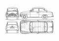 Blueprint Skoda 440 Sedan 1957 A4 Photo Print