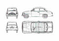 Blueprint Skoda 440 Sedan 1958 A4 Photo Print