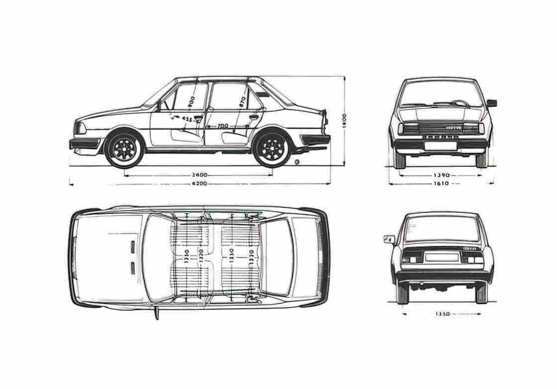 Blueprint Skoda 55 Sedan 1983 A4 Photo Print