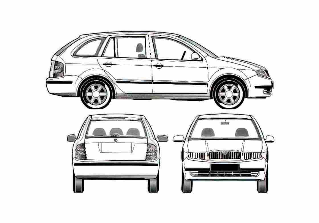 Blueprint Skoda Fabia Combi Wagon 2007 A4 Photo Print