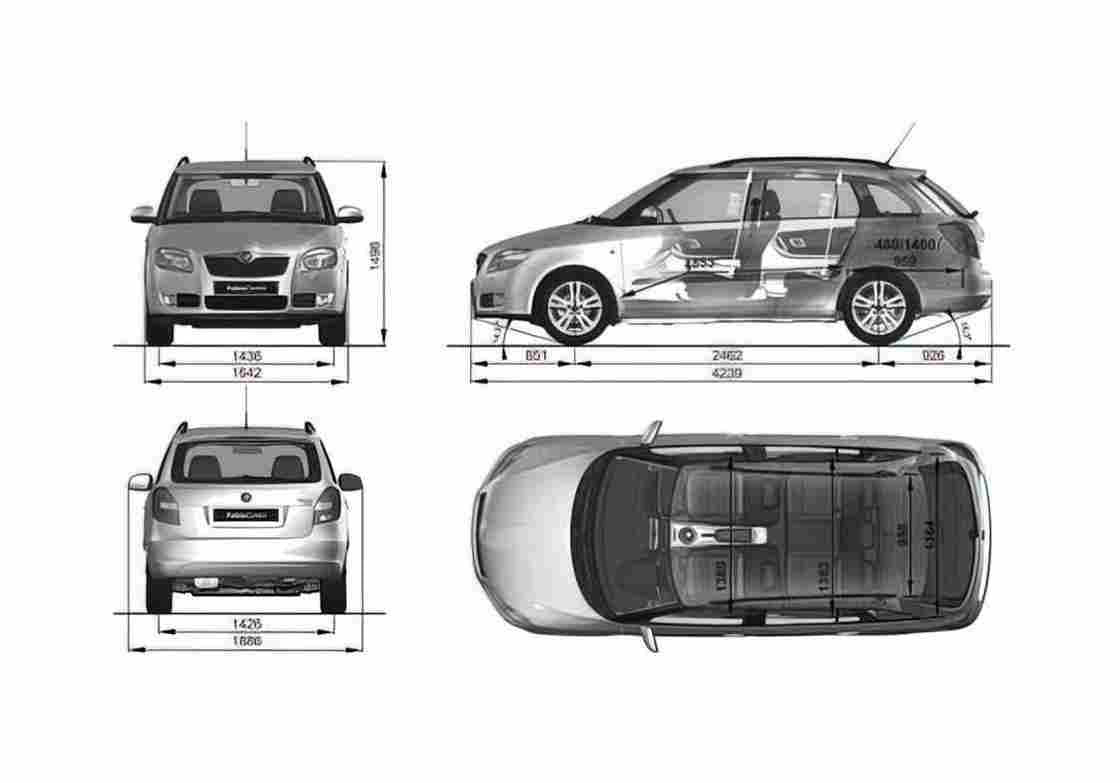 Blueprint Skoda Fabia Combi Wagon 2008 A4 Photo Print