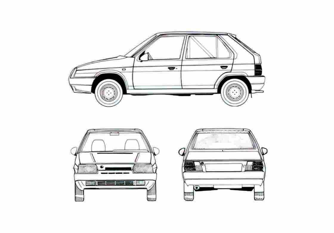 Blueprint Skoda Favorit Sport Hatchback 1987 A4 Photo Print