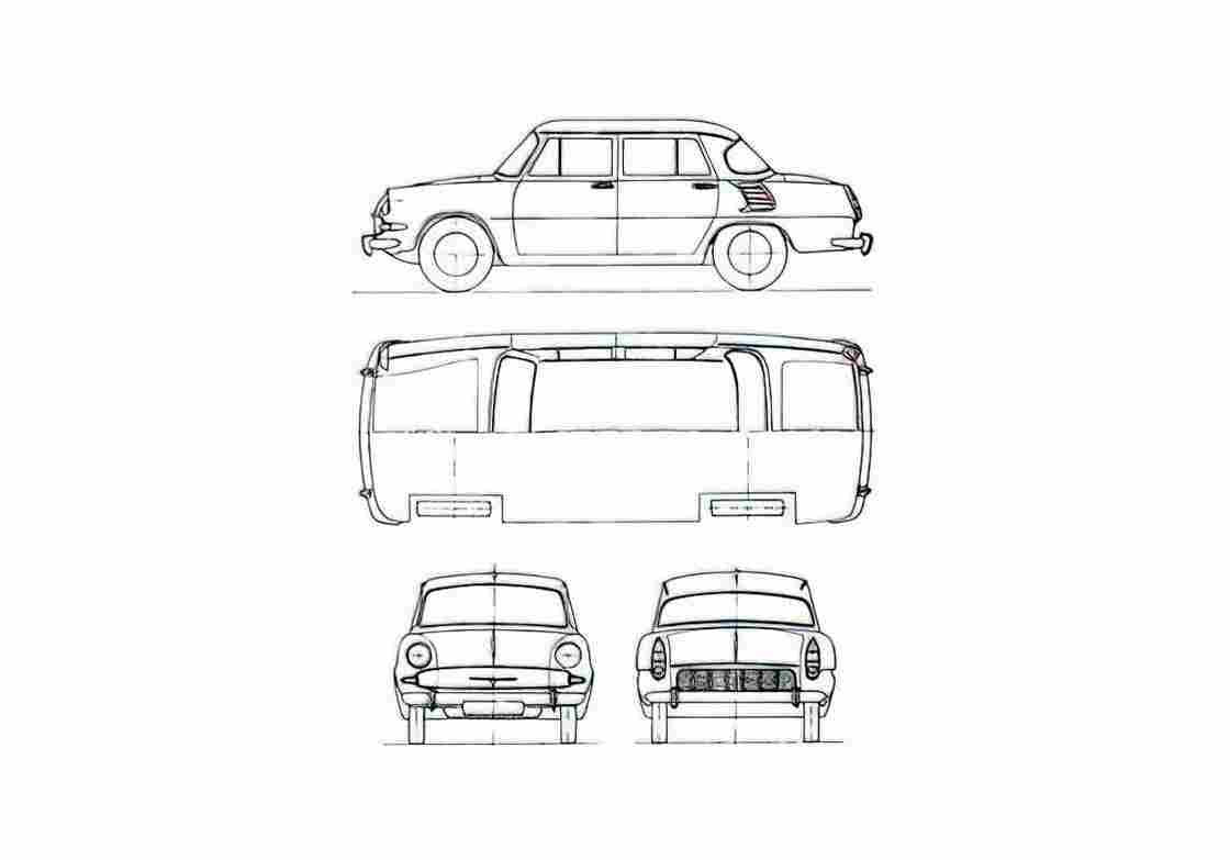 Blueprint Skoda MB1000 Sedan 1964 A4 Photo Print
