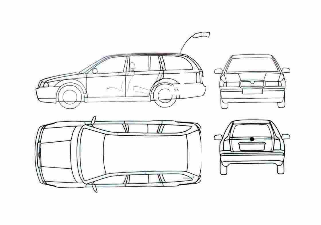 Blueprint Skoda Octavia I 1U) Combi Wagon 2000 A4 Photo Print