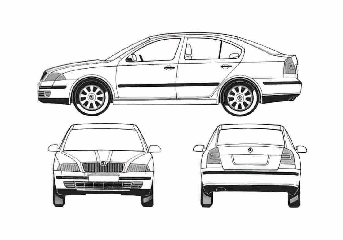 Blueprint Skoda Octavia II 1Z) Sedan 2005 A4 Photo Print