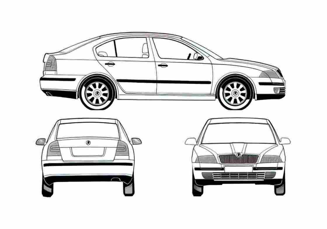 Blueprint Skoda Octavia SII Hatchback 2004 A4 Photo Print