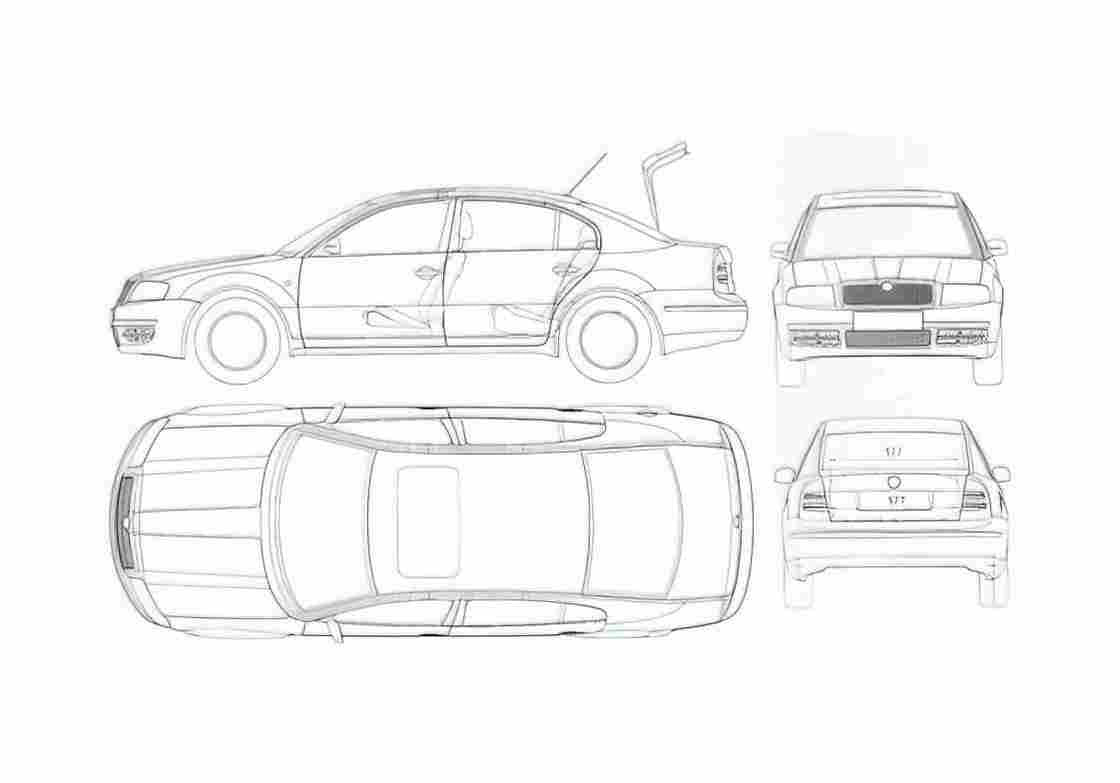 Blueprint Skoda Superb I B5) Sedan 2001 A4 Photo Print