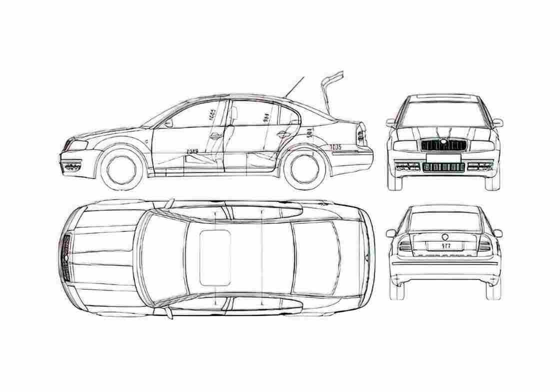 Blueprint Skoda Superb I B5) Sedan 2005 A4 Photo Print