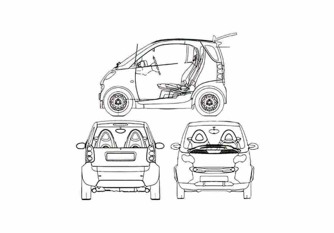 Blueprint Smart Fortwo Coupe 2005 A4 Photo Print