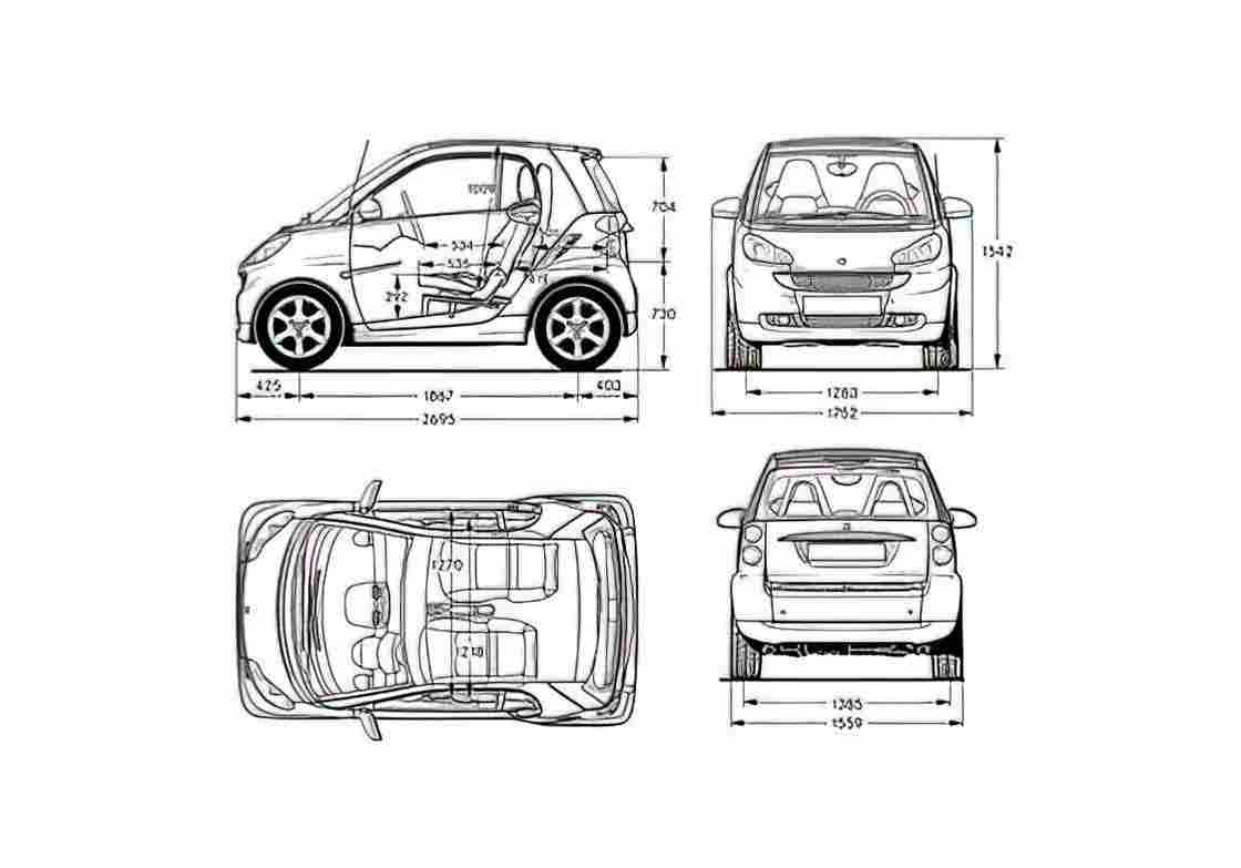 Blueprint Smart Fortwo Coupe 2007 A4 Photo Print