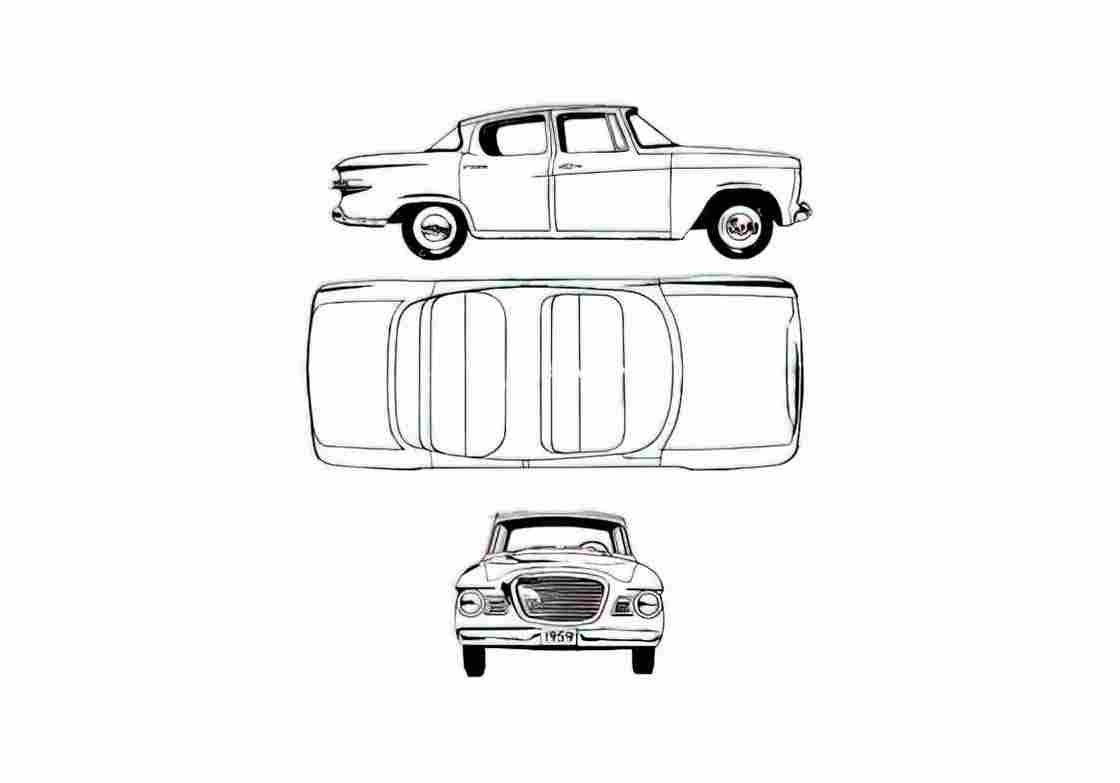 Blueprint Studebaker Lark Sedan 1959 A4 Photo Print