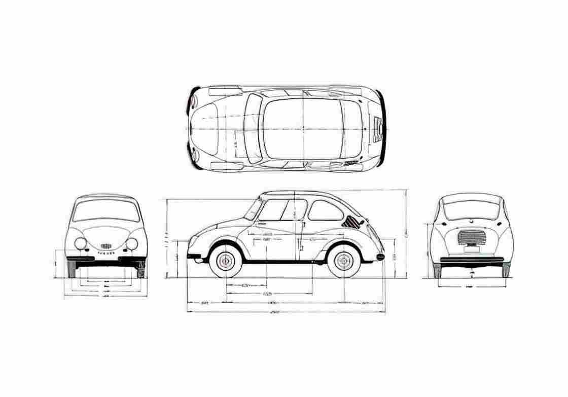 Blueprint Subaru 360 Coupe 1958 A4 Photo Print