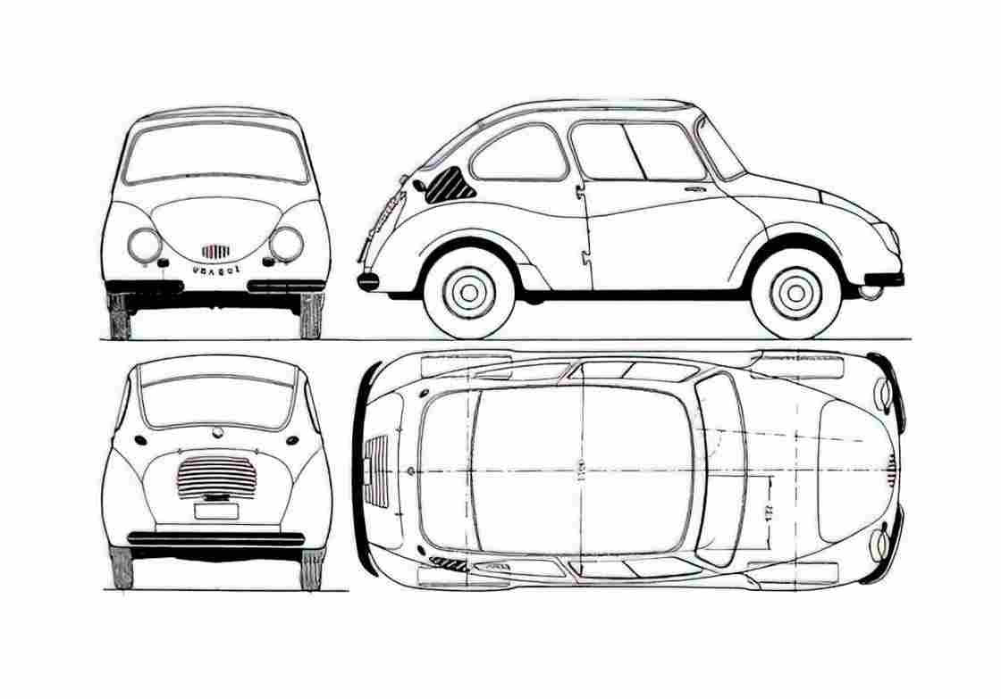 Blueprint Subaru 360 Hatchback 1958 A4 Photo Print