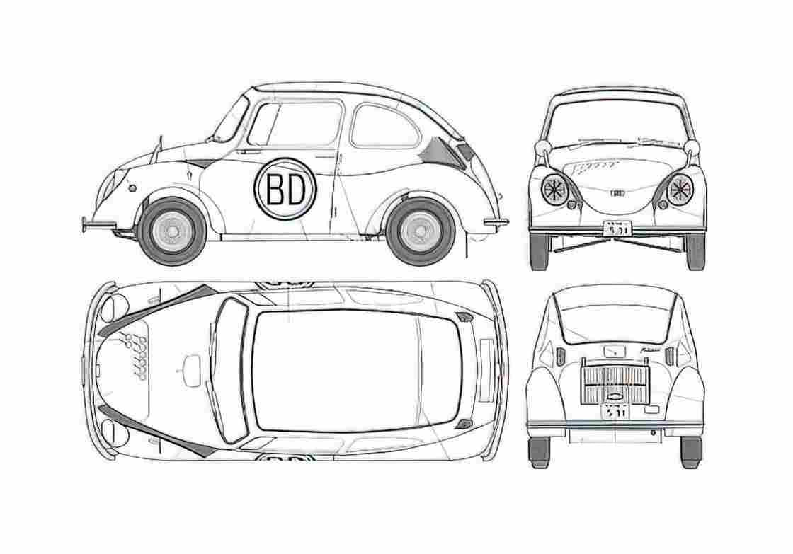 Blueprint Subaru 360 Hatchback 1960 A4 Photo Print