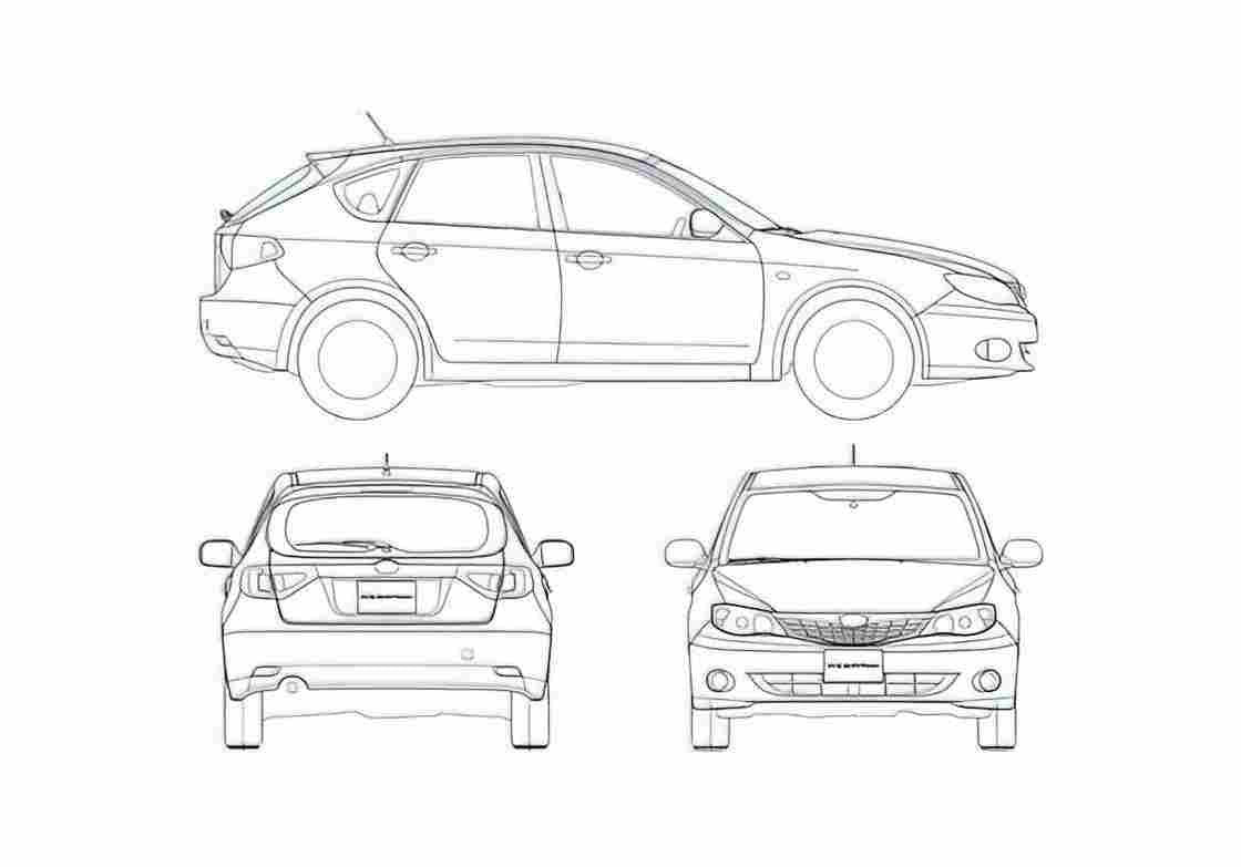 Blueprint Subaru Impreza Hatchback 2008 A4 Photo Print