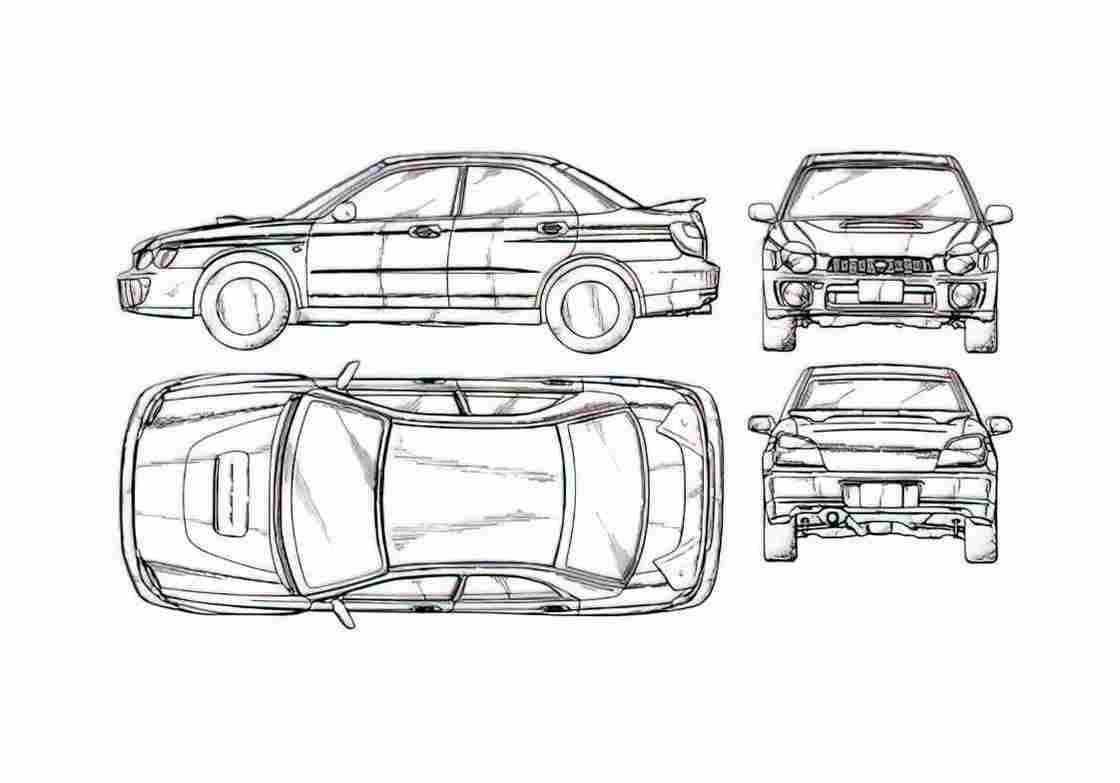 Blueprint Subaru Impreza STI Sedan 2002 A4 Photo Print