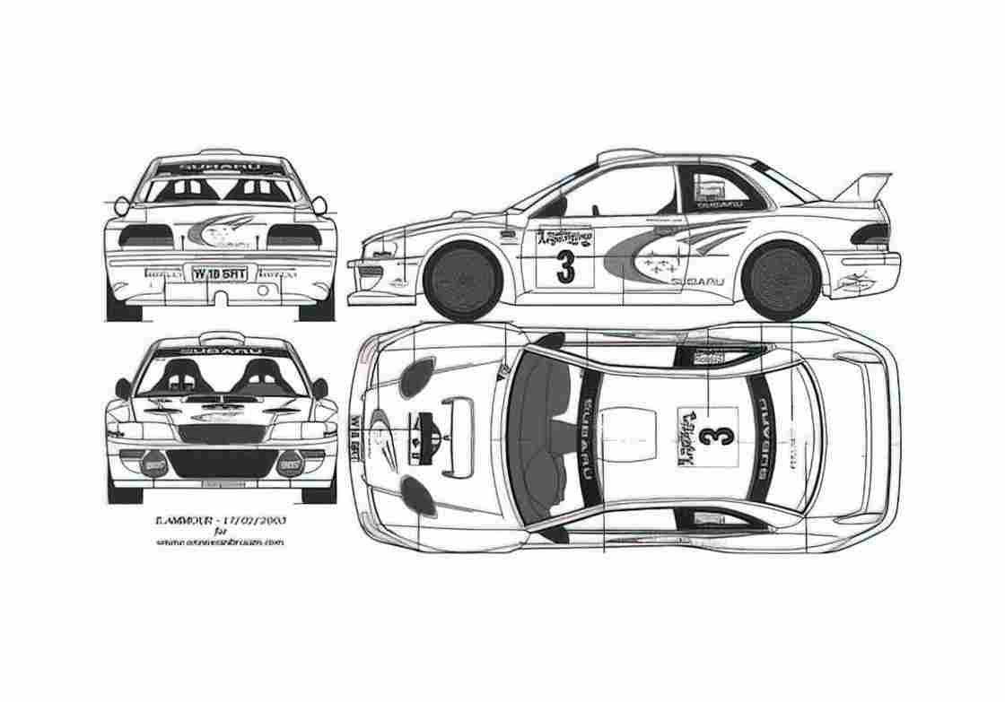 Blueprint Subaru Impreza WRC Coupe 2000 A4 Photo Print