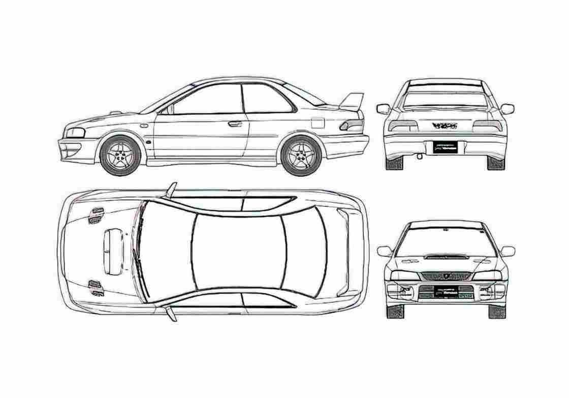 Blueprint Subaru Impreza WRX 2 door Coupe 1996 A4 Photo Print
