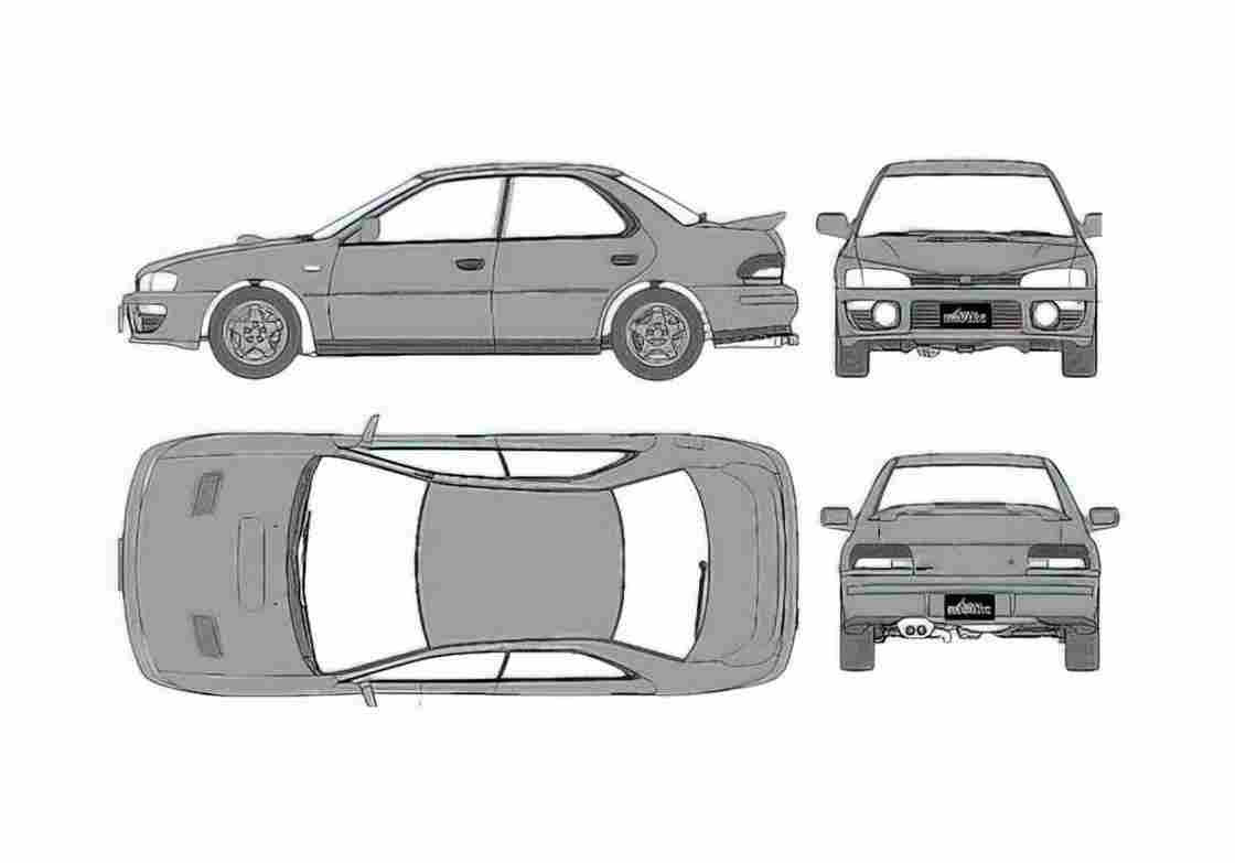Blueprint Subaru Impreza WRX 4 door Sedan 1996 A4 Photo Print