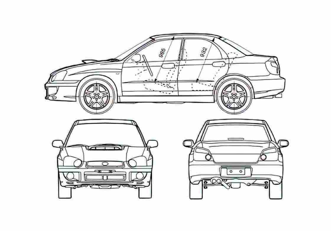 Blueprint Subaru Impreza WRX STI Sedan 2005 A4 Photo Print
