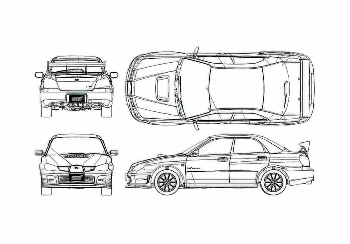 Blueprint Subaru Impreza WRX STi Sedan 2005 2) A4 Photo Print