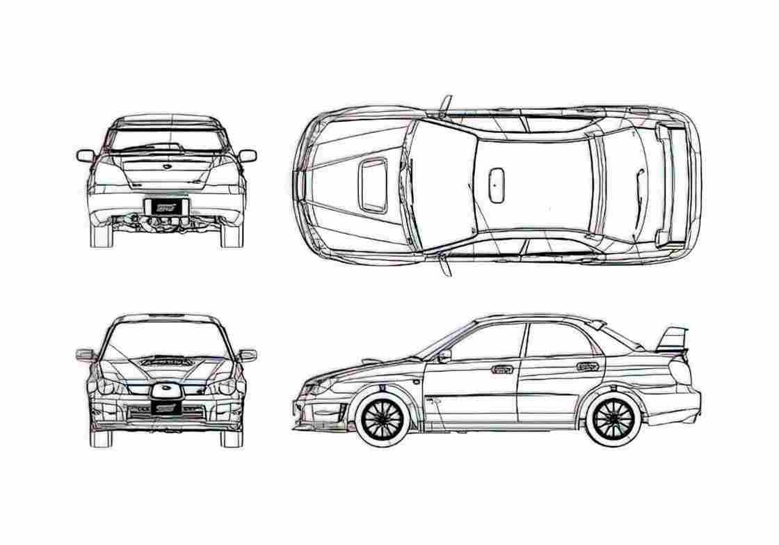 Blueprint Subaru Impreza WRX STi Typera Sedan 2006 A4 Photo Print