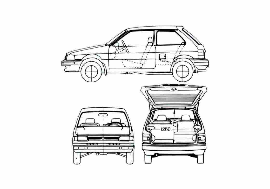 Blueprint Subaru Justy 3 door AWD Hatchback 1992 A4 Photo Print