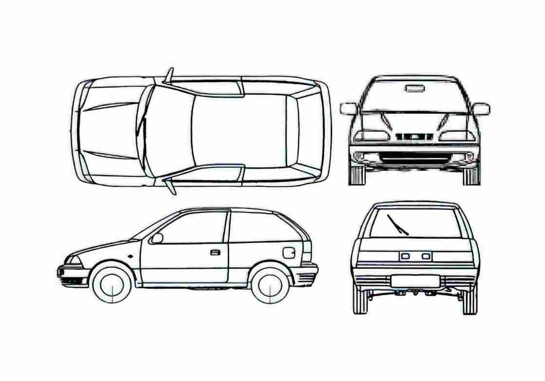 Blueprint Subaru Justy 3 door AWD Hatchback 2002 A4 Photo Print