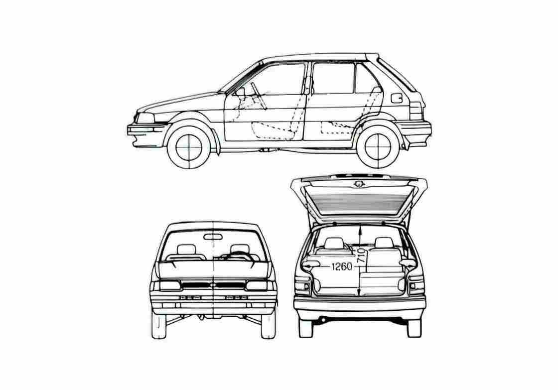 Blueprint Subaru Justy 5 door AWD Hatchback 1992 A4 Photo Print