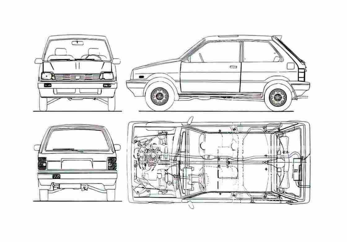 Blueprint Subaru Justy J10 3 door Hatchback 1984 A4 Photo Print