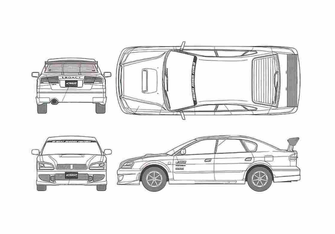 Blueprint Subaru Legacy B4 C West Sedan 2003 A4 Photo Print