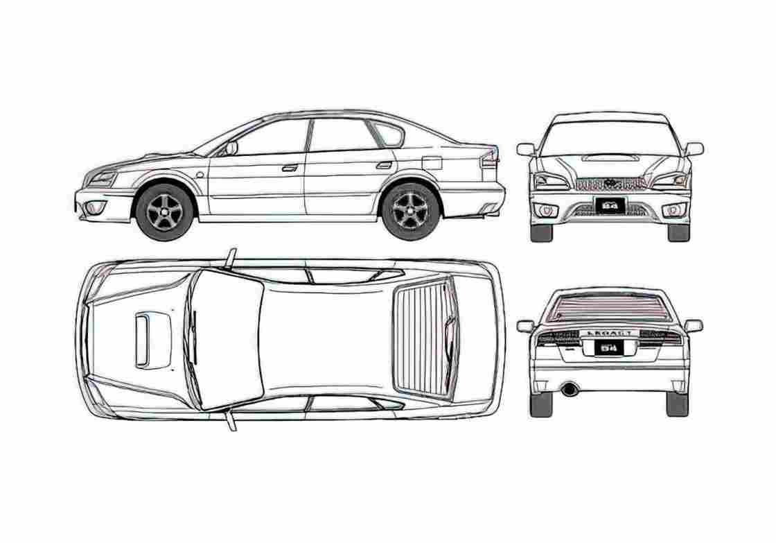 Blueprint Subaru Legacy B4 RSK Sedan 2001 A4 Photo Print
