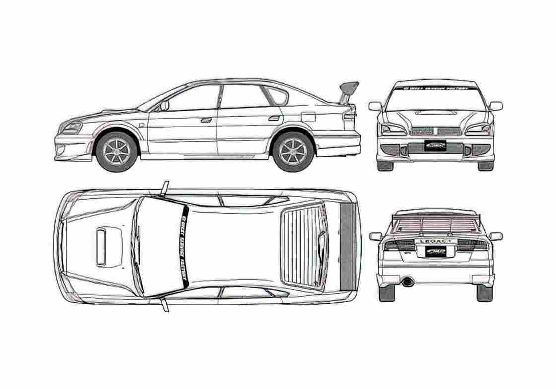 Blueprint Subaru Legacy B4 Sedan 2001 A4 Photo Print