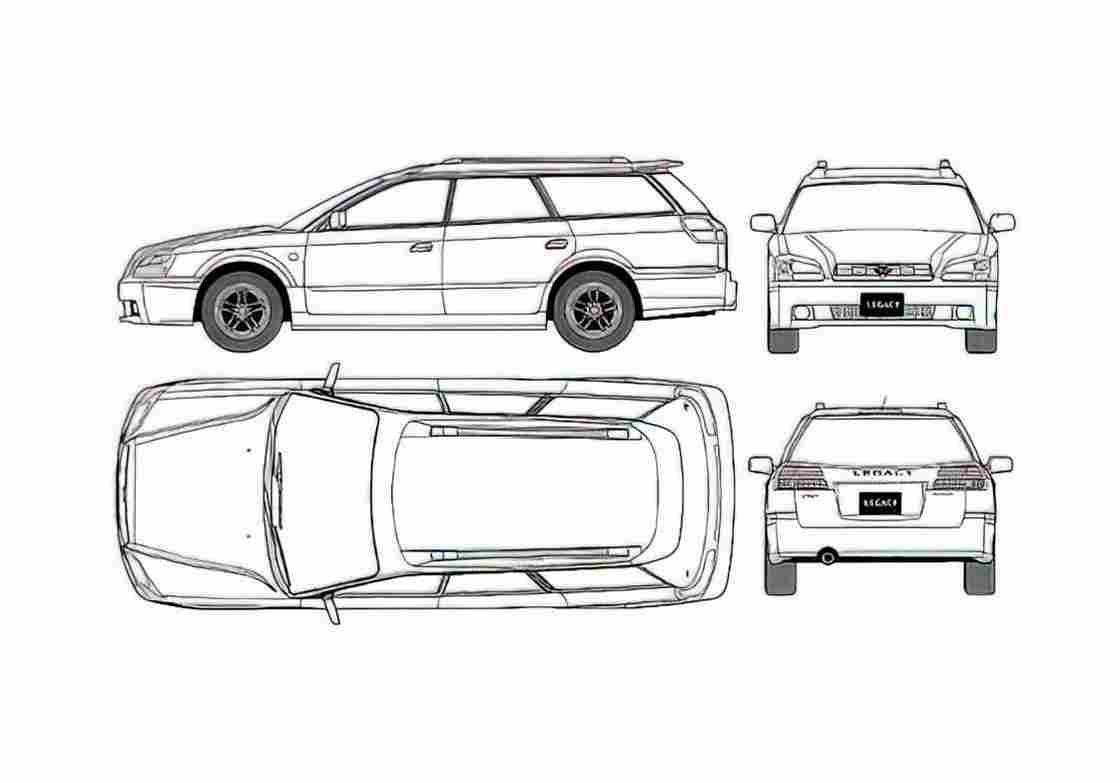 Blueprint Subaru Legacy B4 Touring TS Wagon 2001 A4 Photo Print