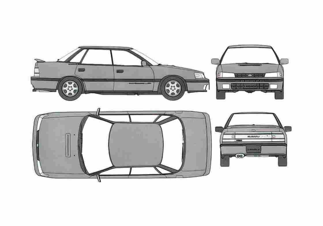 Blueprint Subaru Legacy RS Sedan 1991 A4 Photo Print