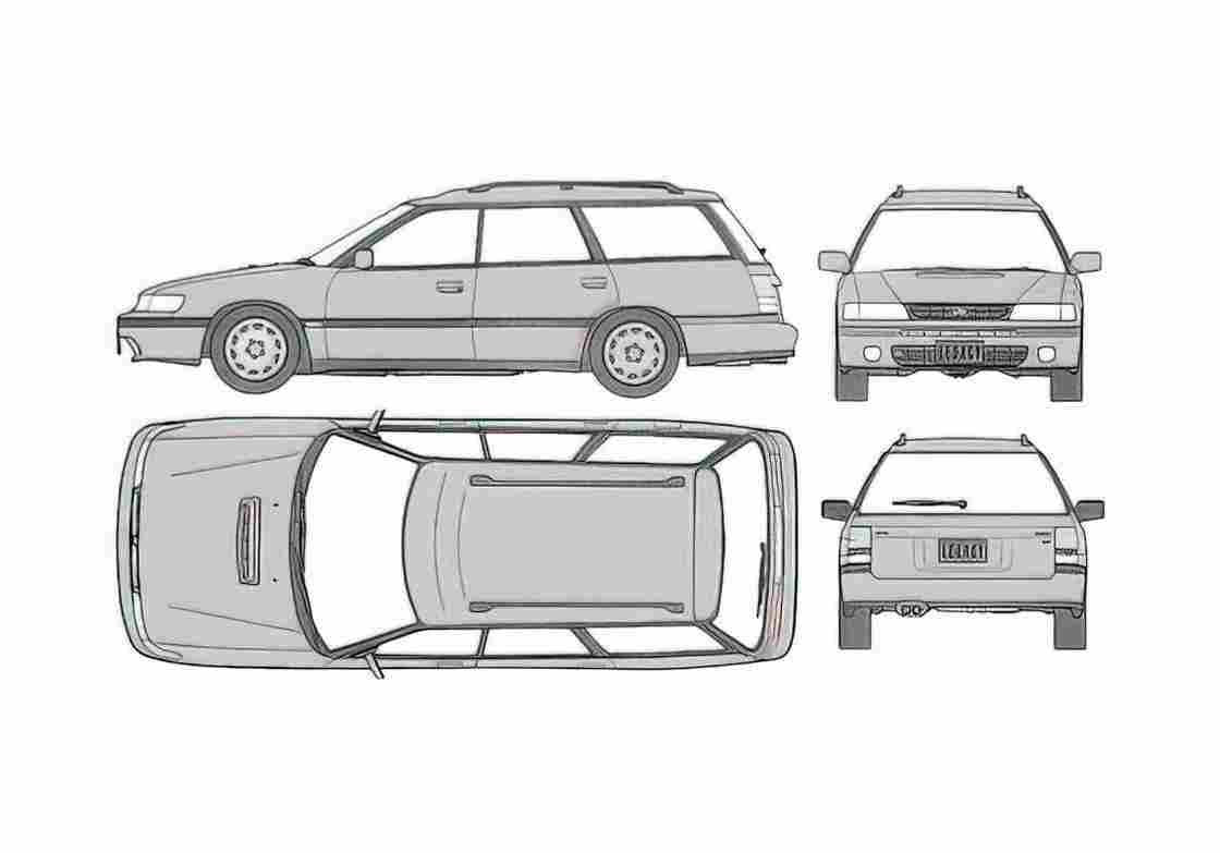 Blueprint Subaru Legacy Touring GT Wagon 1991 A4 Photo Print